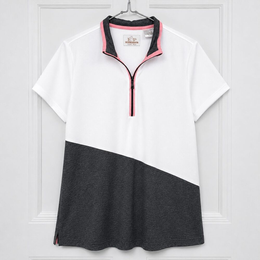 EP Pro Tour Tech Polo Shirt Women's Large White Colorblock 1/4 Zip Golf Top NWOT